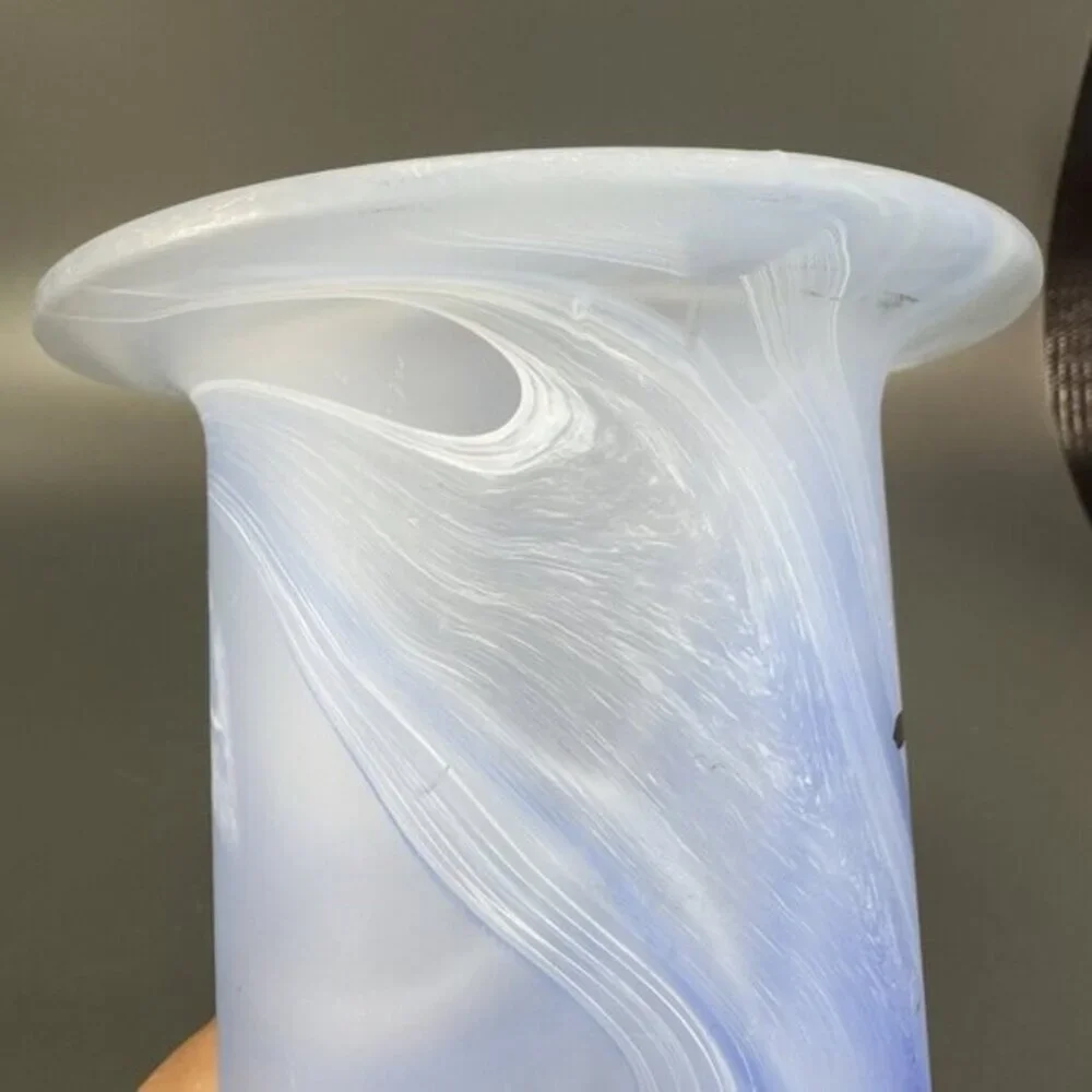 Hand Made German Art Glass Vase Vessel‎ Hand Painted Decorated Swirl Slag Glass